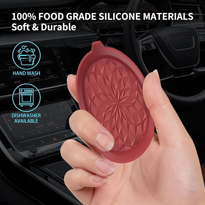ME.FAN Car Cup Coasters [4 Pack] Silicone Car Coasters/Automotive Cup Mats - Universal Non-Slip Recessed Car Interior Accessories - Car Cup Holder Insert Coasters Wine Red