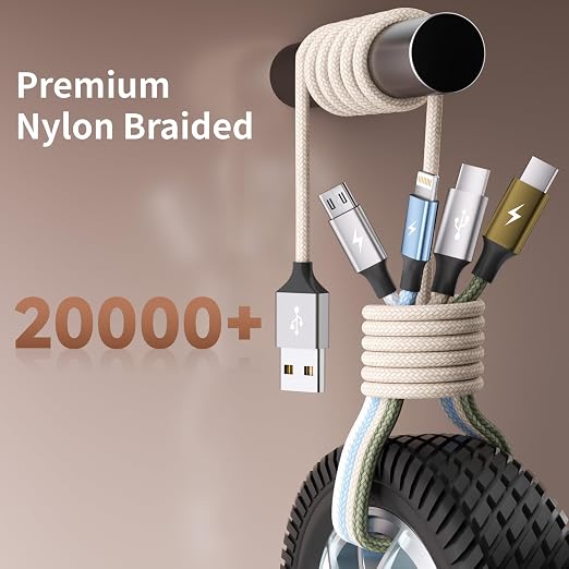 4 in 1 Multi Charging Cable, 2 Pack 6FT Charging Cords for Devices | Nylon Braided USB C Car Charger Cable with Dual USB-C, IP & Micro Ports, Long Travel Charging Cord for Cars