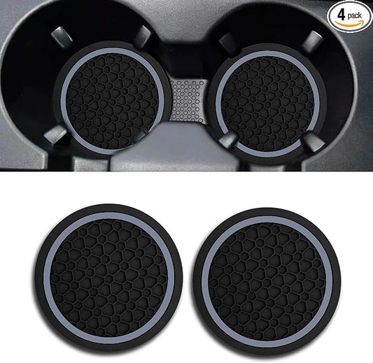 Car Cup Holder Coasters, Dustproof Automotive Interior Accessories Mat,2.75 Inch Non-Slip Insert Water Bottle Holder Pads, Universal for Vehicles, Trucks, RVs and More (Black/Gray, 2PCS)