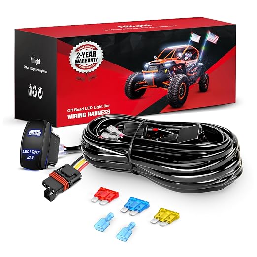 Nilight 14AWG LED Light Bar Wiring Harness Kit with Pulse Power Plug | Connector 12V On Off 5Pin Rocker Switch Relay Fuse for Polaris RZR General Ranger Pulse Bus bar - 1 Lead Blue