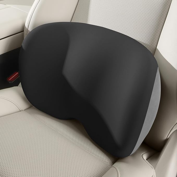 BEBAS Lumbar Support Pillow for Car, Memory Foam Lower Back Support for Driving, Ergonomic Lumbar Cushion for Back Pain Relief, Fixed Ring Lumbar Pillow for Car Seat, Office Chair- BlackGray