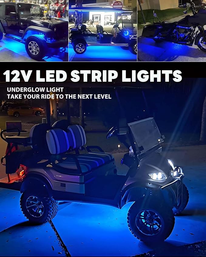 12V Led Light Strip 12.7" Waterproof Blue Led Light Strips for Car Golf Cart Motorcycles Truck Boat Led Strip Lights,Pack of 4