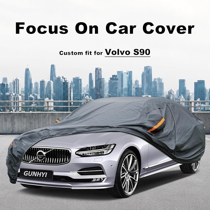 GUNHYI Premium Car Cover Custom Fit Volvo S90, 16 Layers Heavy Duty Car Cover Waterproof All Weather with Zipper Door for Sun Rain Snow Dust Uv Protection