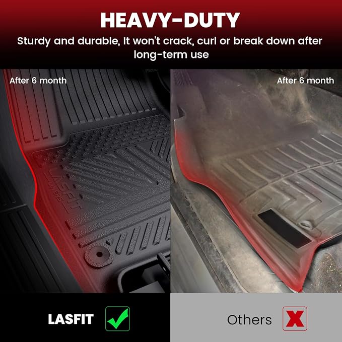 LASFIT Floor Mats for Rivian R1T 2025 2026, All Weather Floor Liner TPE Custom Fit Car Mats for Rivian R1T 1st & 2nd Row Rubber Mats, Black,Tasteless, Durable and Easy to Clean