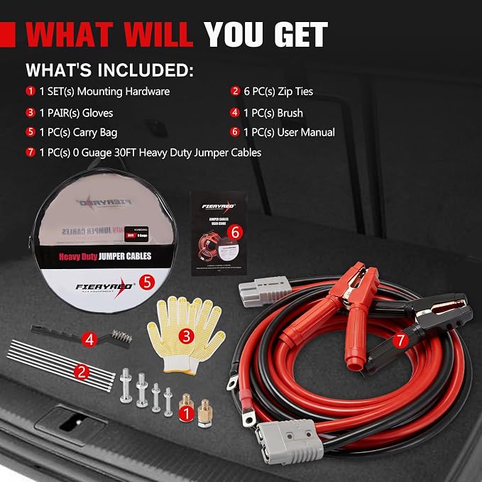 FIERYRED 0 Gauge 30 FT Quick Connect Jumper Cables, 1200A Heavy Duty Booster Cables with Travel Bag, Heavy Duty Battery Jumper Cable for Truck, Diesel Trucks, SUV and Car