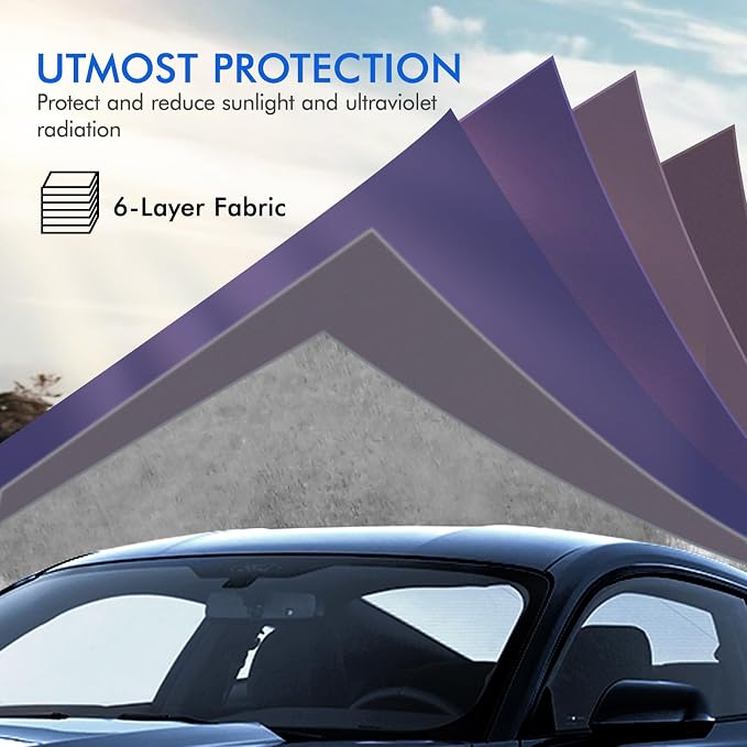 Car Cover Waterproof All Weather, 6 Layers Outdoor Full Exterior Cover Rain Sun UV Snowproof Protection with Zipper Cotton, Mirror Pocket for Ford Mustang