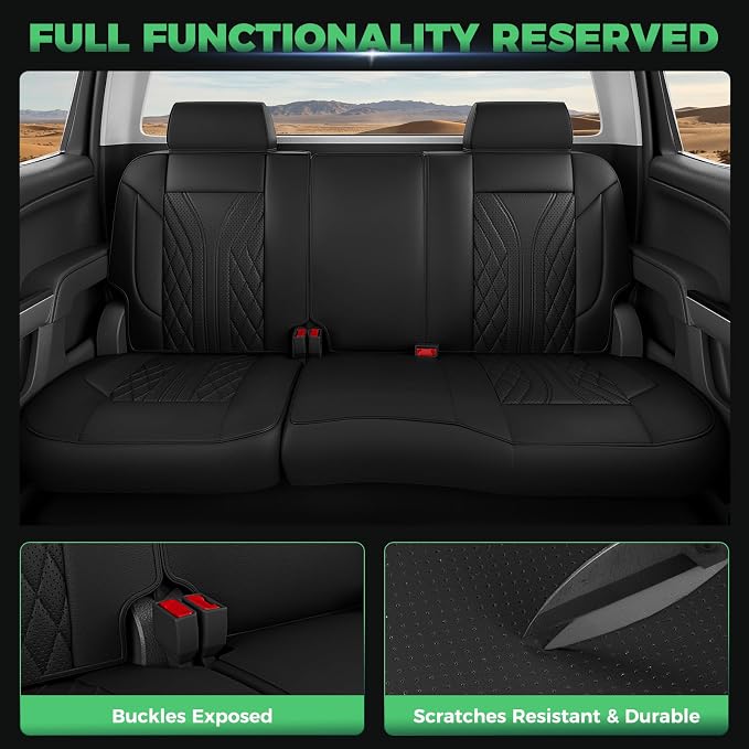 Truck Leather Seat Covers for Chevy Silverado Gmc Sierra 2014-2019 | Crew Cab 1500/2500/3500HD, Bucket Seat, NO Rear Seatback Storage, Scratch-resistant, Easy-clean, Pickup Protector, Full Set