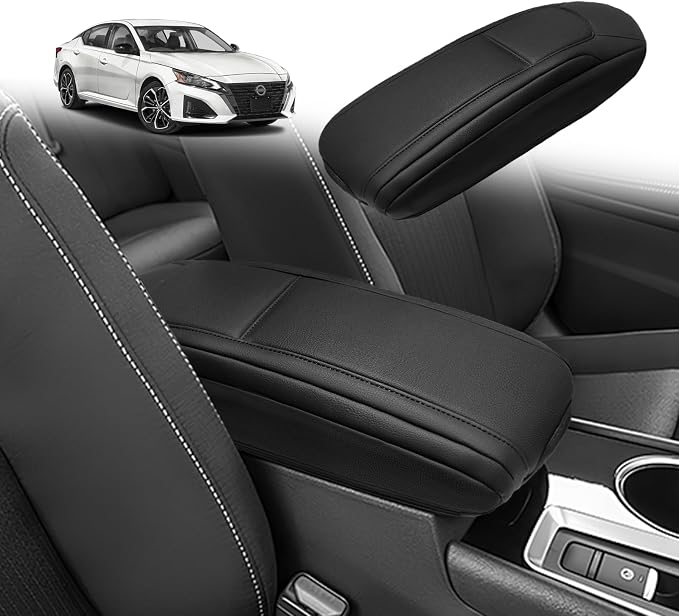 Muslogy Center Console Armrest Cover Fit for Nissan 2019-2025 Altima Accessories, Comfort Armrest Pad Console Lid Cushion Vegan Leather Regular Thick