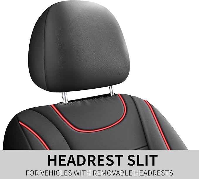 HChengkikz Front Car Seat Cover, Waterproof Faux Leather (Black + Red) | Car Seat Protectors, Quilting, Easy to install, Airbag Compatible, Universal Fit for Most Suvs, Trucks, SUVs