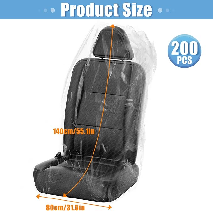 MYFAMIREA 200 PCS Disposable Car Seat Covers Clear Plastic Vehicle Seat Protector, Plastic Seat Covers Protector Universal Water Resistant and Stain Resistant for Cars Auto Truck Bus Airplane