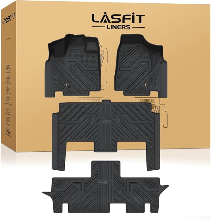 LASFIT Floor Mats for Dodge Grand Caravan 2008-2020/Chrysler Town & Country | Fit Stow 'n Go Only, 7 Seats Only, 3-Row Floor Liners, All Weather TPE, Full Edge Coverage