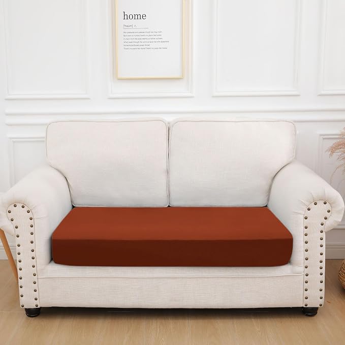 hyha Waterproof Couch Cushion Covers, Stretch Sofa Couch Seat Slipcover for Dog Washable, Non-Slip Waterproof Outdoor Cushion Covers for Patio Furniture Replacement (1 Piece for Medium, Rust)