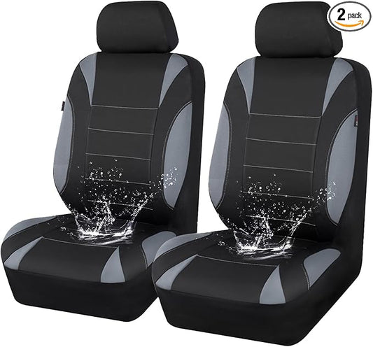 CAR PASS Waterproof Car Seat Covers Front Seats Only with 5mm Composite EVA, Neoprene Car Seat Cover with Separate Headrest Cover, Quick Setup Universal Fit for Car SUV Trucks,Airbag Compatible（Gray