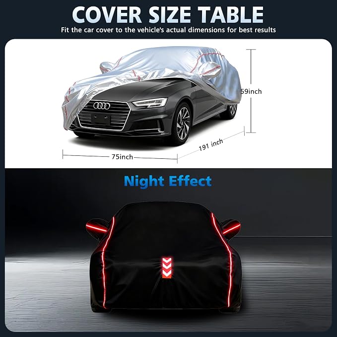 Waterproof All Weather Heavy Duty Vehicle Cover, 360° Underbody Wrap Windproof Design, Quick Install Outdoor Cover,（for Audi A4 2004-2024）