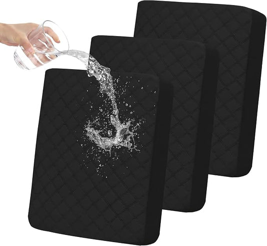 Easy-Going Waterproof Couch Cushion Covers, Non-Slip Leakproof Sofa Seat Cushion Slipcovers, Quilted and Stretch Furniture Protector for Dogs, Pets (3-Piece Sofa Cushion, Black)