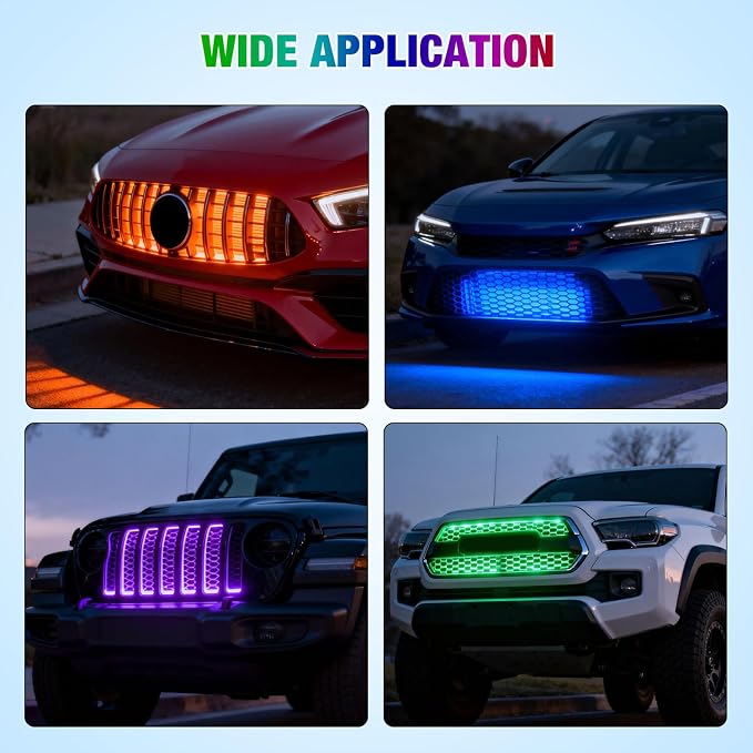 Nilight 4Pcs 12inch LED Grille Lights 72 LEDs RGB Multi Color Exterior Lighting Kit DIY Sound Active Function Music Mode with APP Control and Remote for Cars Van SUV Truck