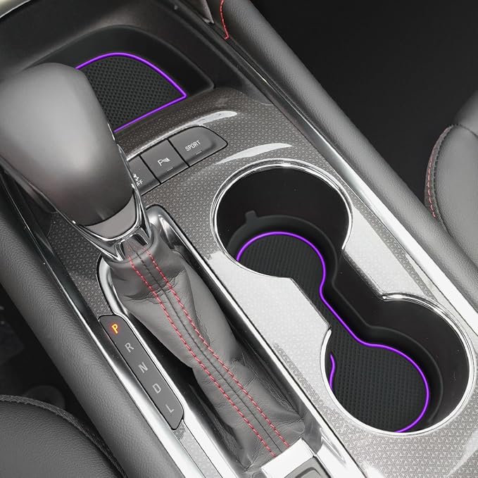 Auovo Cup Holder Inserts Coaster Compatible with Chevy Malibu Accessories 2017 2018 2019 2020 2021 2022 2023 2024 2025 Silicone Cup Mat Pad Car Interior Decoration (3-pcs kit, Purple)