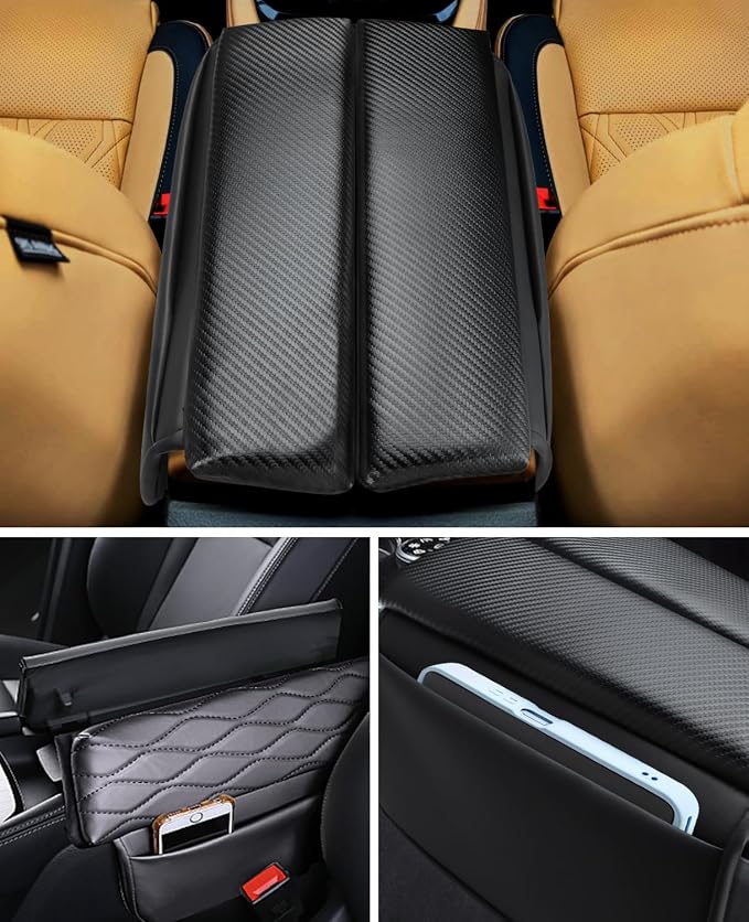 INTGET Car Center Console Armrest Cover for Nissan Rogue Accessories 2021-2026 2022 2023 2024 2025 Leather Arm Rest Box Lid Middle Console Seat Cover Protector (Carbon Fiber Cushion, 2021-2024)