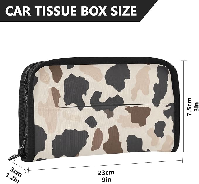 Cow Brown Print Car Tissue Holder Durable Napkin Holder Hanging Tissue Holders Case Car Tissues Bag for Sun Visor Seat Back Universal Auto