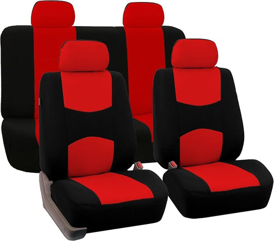 FH Group Car Seat Covers Full Set Cloth - Universal Fit Automotive Seat Covers, Low Back Front Seat Covers, Solid Back Seat Cover, Washable Car Seat Cover for SUV, Sedan and Van Red