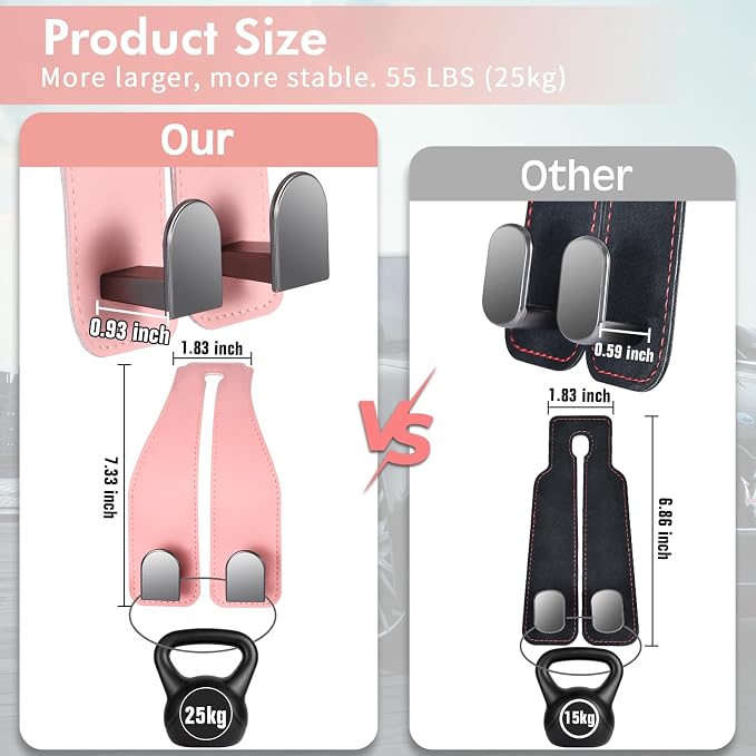 Car Hooks for Headrest, Leather Car Seat Back Storage Organizer Interior Accessories, Auto Seat Hook Hangers for Purse Umbrellas Handbag Clothes Coats Grocery Bags (Pink-1 Pack)