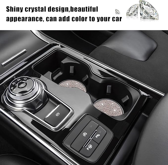 Ziciner 2PCS Bling Car Cup Holder Coaster, 2.73 Inch Anti-Slip Cup Insert Coasters, Crystal Rhinestone Auto Drink Cup Mat, Universal Interior Decor Car Accessories for Women Girls (Golden)
