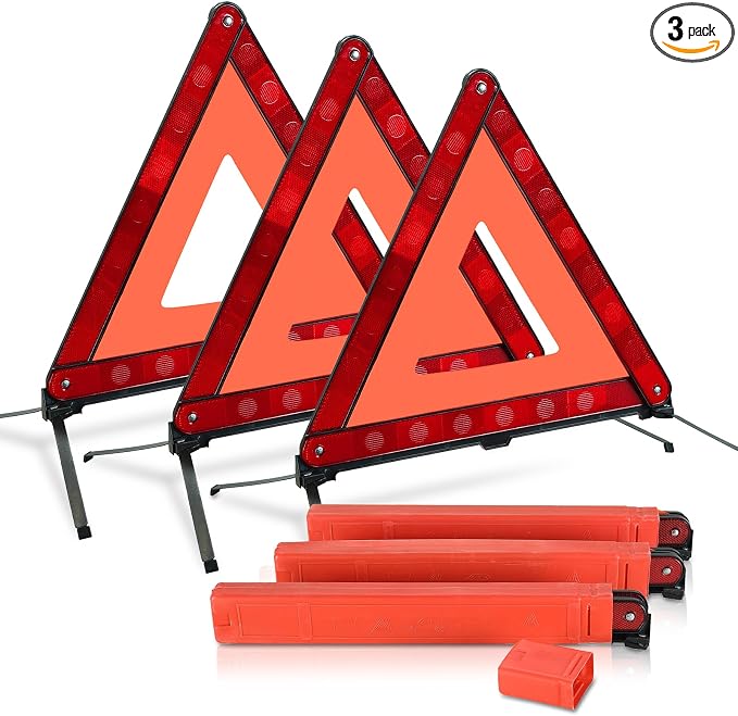 NATGAI 3 Pack Emergency Warning Triangles, Reflective Roadside Safety Triangle Kit with Storage Case, Foldable Hazard Reflective Triangles for Vehicles, Car Breakdowns, and Roadside Emergencies