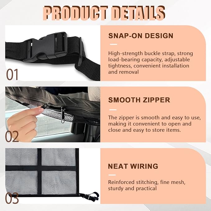 Car Ceiling Cargo Net,35.4″x 25.6″Adjustable Buckle Car Ceiling Storage,Double Layer Interior Roof Cargo Net,Roof Mesh Camping Overlanding Gear Must Haves CargoNet,Universal for SUV,Van,Trucks,RV