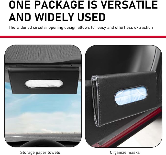 Car Visor Tissue Holder, Upgraded Version Hanging Tissue Holder in Car, Premium PU Leather Paper Napkin Organizer, Universal for Vehicles, Trucks, RVs and More (Black)