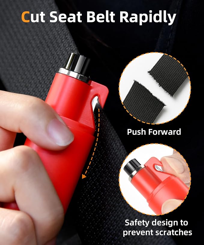 TICARVE Emergency Escape Tool Kit Window Breaker Seatbelt Cutter, 4PCS | LED Flashlight & 120dB Survival Whistle Emergency Automotive Safety Equipment