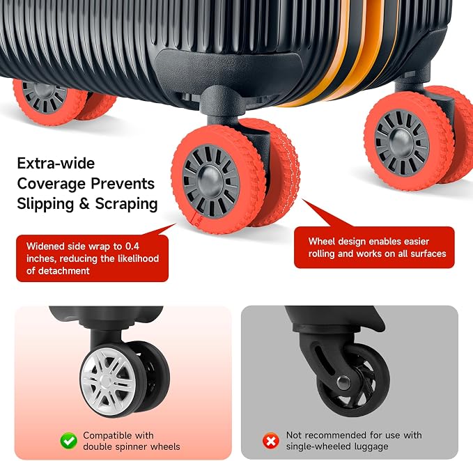 Upgraded 16 Pcs Luggage Wheel Covers, Silicone Protective Covers for 2-2.4" Suitcases Spinner Wheel, Wear-Resistant, Anti-Noise, Thickened Protector, Travel Accessories (Red)
