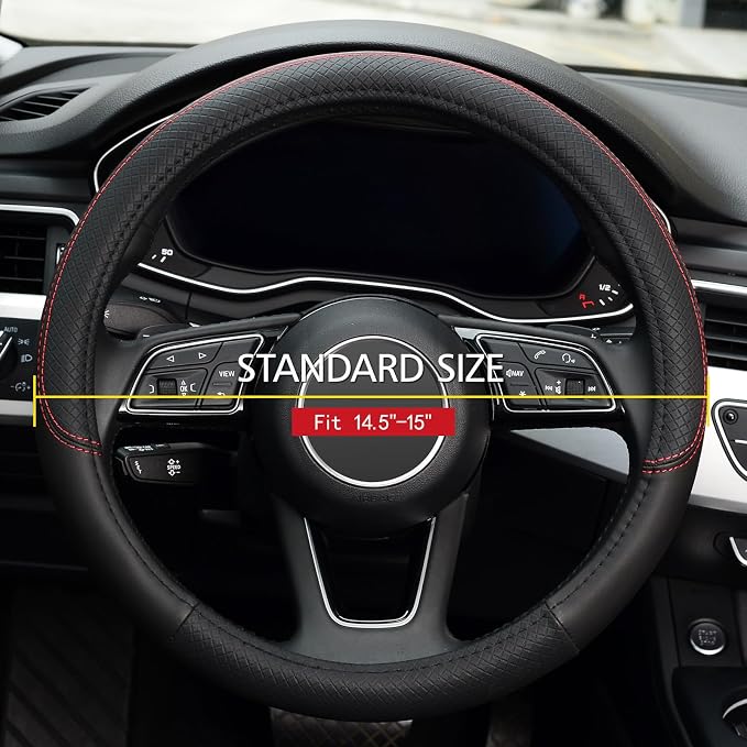 LABBYWAY Steering Wheel Cover, Universal Fit 15 Inch Microfiber Leather Car Wheel Protector, Anti-Slip, Black