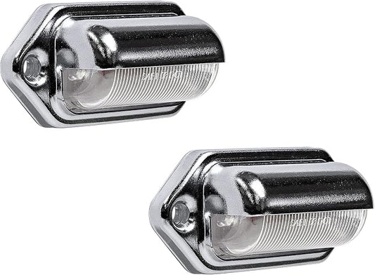 TRUE MODS 2pc Chrome Boat Trailer LED License Plate Lights [DOT FMVSS 108] [SAE L] [Surface Mount] [Waterproof] [12V DC] Universal Courtesy Step Tag Lamp for Auto Work Utility Flat Bed Semi Truck RV