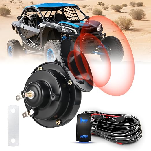 Nilight 12V UTV Horn Wiring Harness Kit w/Blue LED Momentary Rocker Switch | with 60DB Horn Compatible for Polaris RZR Ranger Can Am Kawasaki Teryx Arctic Cat Yamaha Rhino Golf Cart Tractors