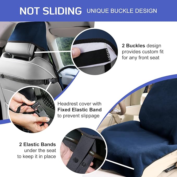 Waterproof Seat Cover Towel, Premium Sweat Carseat Protector, Perfect for Universal Anti-Slip Car Truck SUV Seat, Great for Surfing Yoga Gym Workout, Navy Blue