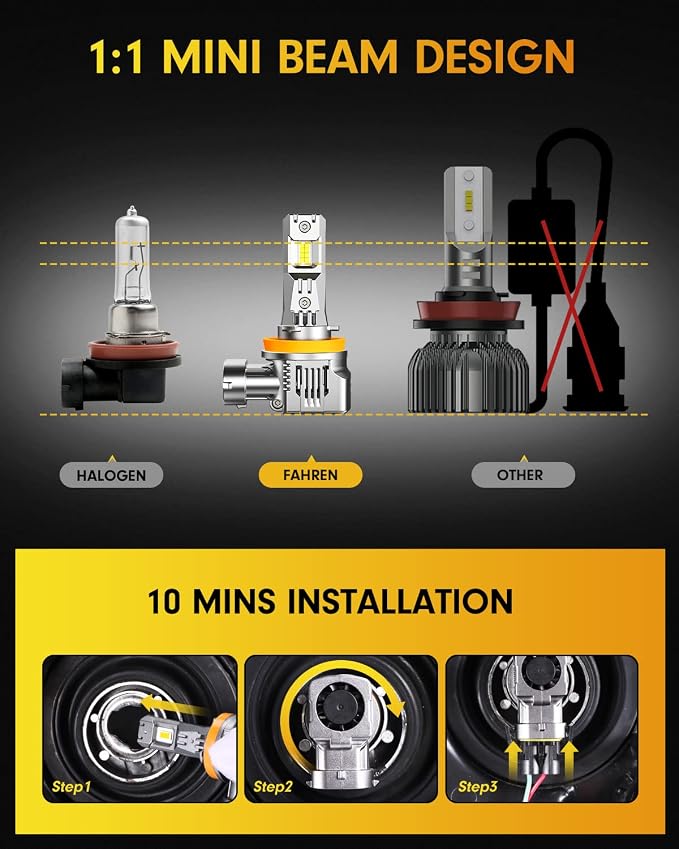 Termitor 9005/HB3 H11/H8/H9 LED Bulbs Combo, 𝟮𝟬𝟬,𝟬𝟬𝟬𝗟𝗠 H11 9005 Combo Bulbs, Brightest-Gen 6500K White, True 1:1 Mini,10 Years Lifespan, Plug & Play(Pack of 4)