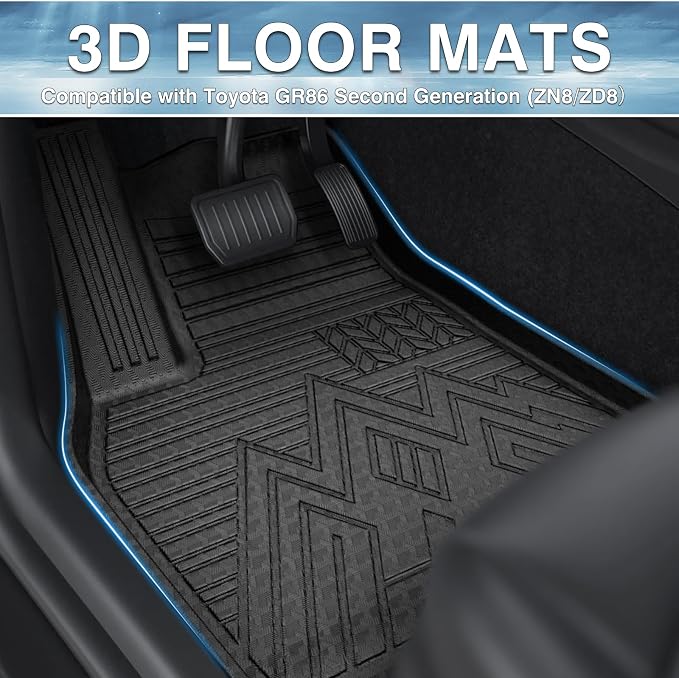Mixsuper GR86 Floor mats-Floor mat for Toyota GR86 2022 2023 2024 2025 2026,All Weather TPE Rubber Floor Liners Protection for GR86 Accessories,2 Row Anti-Slip Car Mats, Black