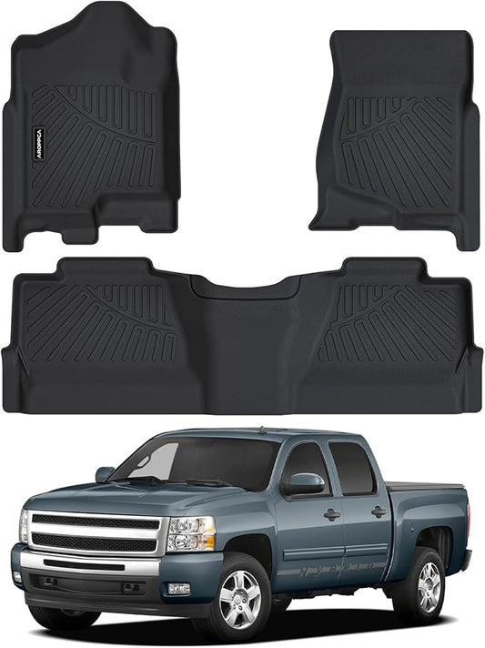 All Weather Car Floor Mats for 2007-2013 Chevy Silverado/GMC Sierra 1500 Crew Cab, 2007-2014 Silverado/Sierra 2500/3500 HD Crew Cab,TPE Rubber Floor Liners Automotive Mats for Silverado Accessories