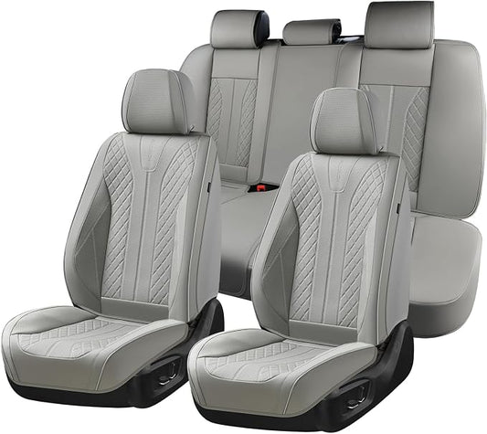 FLORICH Car Seat Covers Full Set Leather Seat Cover for Cars Full Coverage Seat Cover Waterproof Universal Seat Cover for Cars Seats Protector Cushion Universal Fit for Most Cars SUV Trucks, Gray