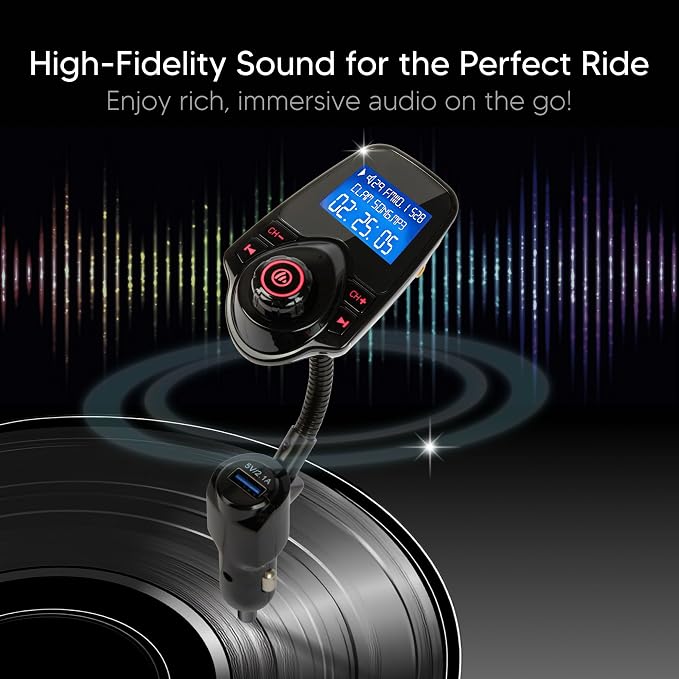 ONN FM Bluetooth FM Transmitter for Car, Bluetooth Car Adapter, Black | Dual USB Fast Charging, Bluetooth 5.0, 1.44" LCD, Bluetooth USB MicroSD AUX, Flexible Gooseneck, 12V-24V for Cars SUVs Trucks