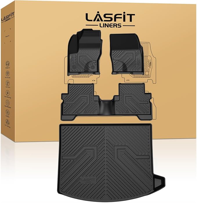 LASFIT Floor Mats and Cargo Liner for Ford Escape 2013-2019 All Weather Protector TPE Custom Fit Car Floor Liners, 1st & 2nd Row & Trunk Mat Combo Set, 4PCS Black