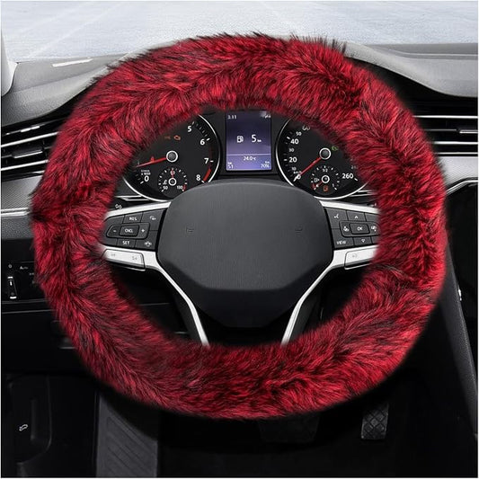 Fluffy Steering Wheel Cover, 15 Inch Anti-Slip Microfiber Plush Fuzzy Steering Wheel Cover, Winter Warm Elastic Fuzzy Steering Wheel Covers for Women and Men, Car Accessories (Red)
