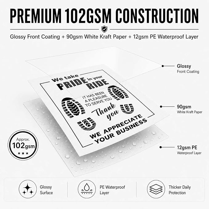 100Pcs Paper Floor Mats for Cars, Disposable White Automotive Floor Mats Kraft Paper, Waterproof Car Foot Pads Protective Papers, Thank You Mats for Car Detailing, Auto Dealership (20" x 16")