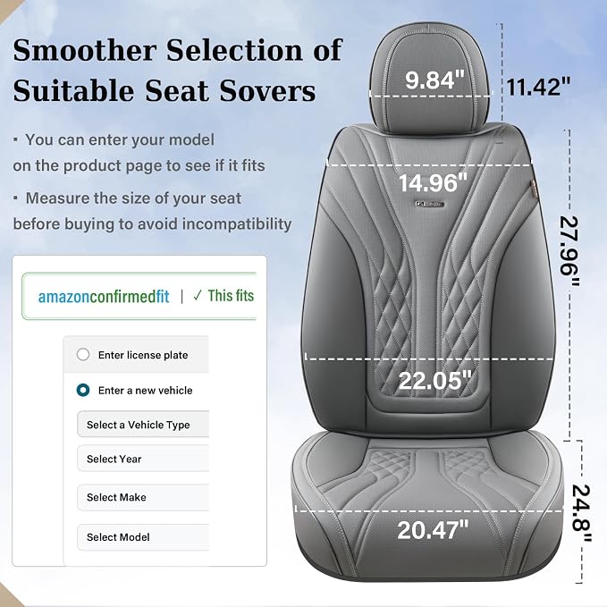Coverado Car Seat Covers, Car Seat Covers Front Seats, 2-Pack Front Seat Cover, Nappa Leather Waterproof Seat Covers, Car Seat Protectors, Automotive Seat Covers Universal Fit for Most Vehicles Gray