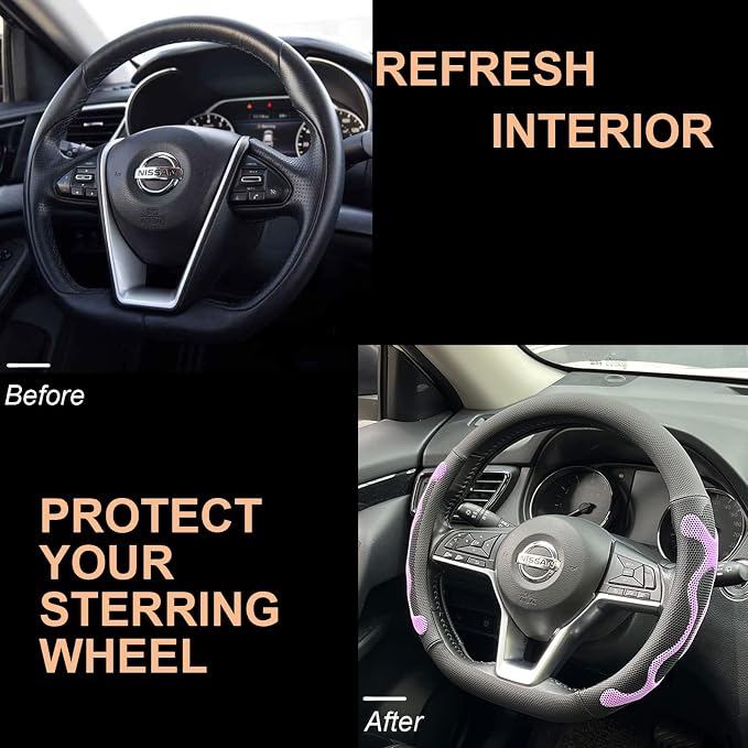 PINCTROT D Shaped Comfy Grip Steering Wheel Cover, Anti-Slip Design, Flat Bottom 14.5-15 Inch(Silicone Purple)