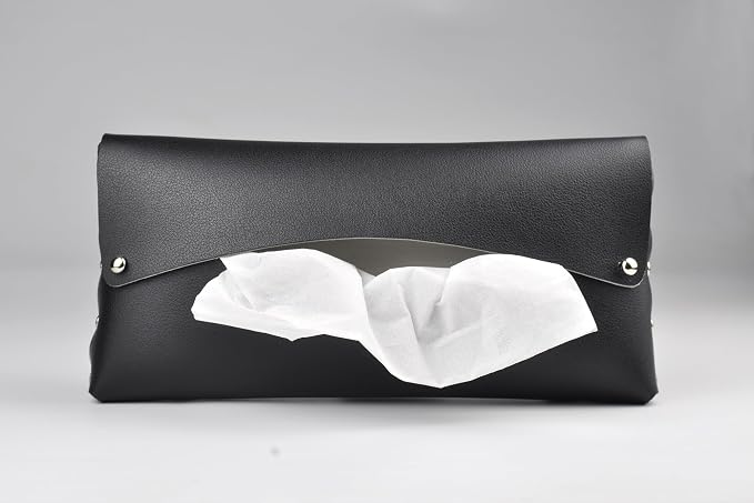Car Tissue Holder, Tissue Case for Sun Visor, PU Leather Backseat Napkin Holder with Clips (Black)