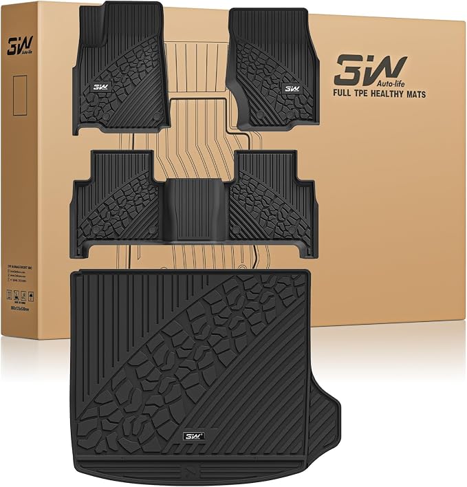 3W Floor Mats & Cargo Liner Fit for Jeep Grand Cherokee (WL Include 4xe Not L or WK) 2026 2025-2022,TPE All Weather Custom Fit Floor Liners for 1st 2nd Rows and Trunk Full Set Car Mats, Black