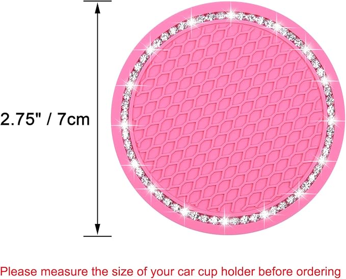Bling Car Coasters, Wisdompro 4 Pack PVC Car Cup Holder Insert Coaster - Anti Slip Universal Vehicle Interior Accessories Crystal Glitter Cup Mats for Women and Men (2.75" Diameter, Pink)