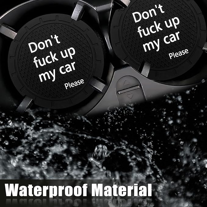 Car Cup Holder Coaster, Car Non-Slip Cup Holder Embedded Decorative Funny Coaster - Don't Fuck up My Car Please, Suitable for Most Car Interior Accessories for Women Men (Black)