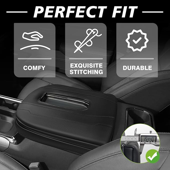 Muslogy Center Console Armrest Cover Fit for Chevy Silverado & GMC Sierra 1500 2500 3500 2022-2026 Accessories, Comfort Armrest Pad Console Lid Cushion Vegan Leather 1-Inch Extra Thick(Bucket Seat)